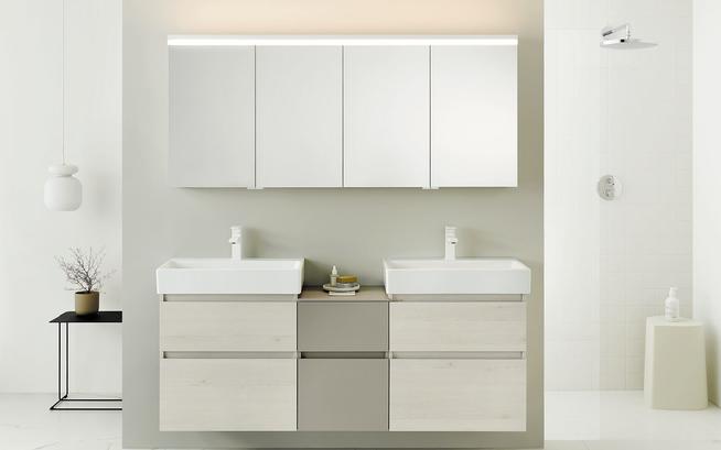 Waschtisch mit LED-Spiegelschrank, Kollektion Lin20 von burgbad